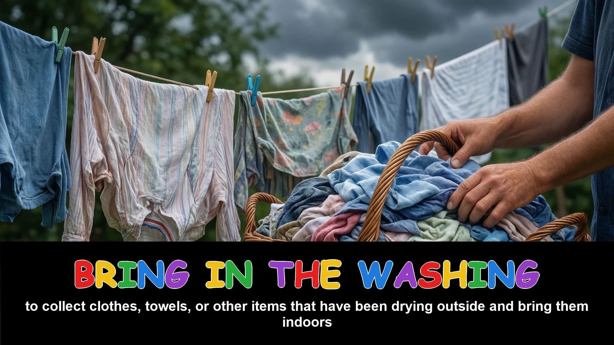 English Illustration for bring in the washing